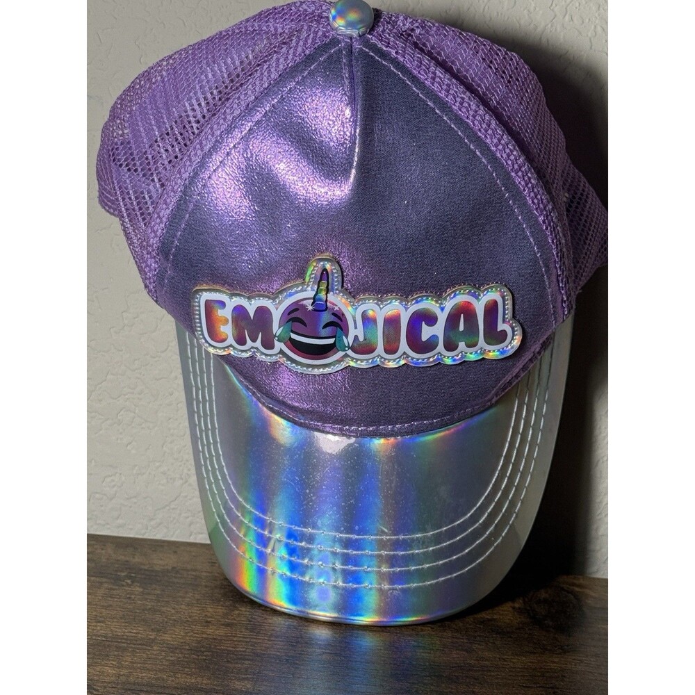 Emojical Hat with a laughing crying emoji that has a unicorn horn